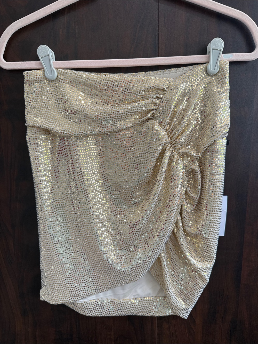 ASTR Gold Sequin Ruched Mini Skirt